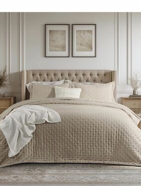 Beige Quilted Comforter Set - Soft Neutral Bedspread